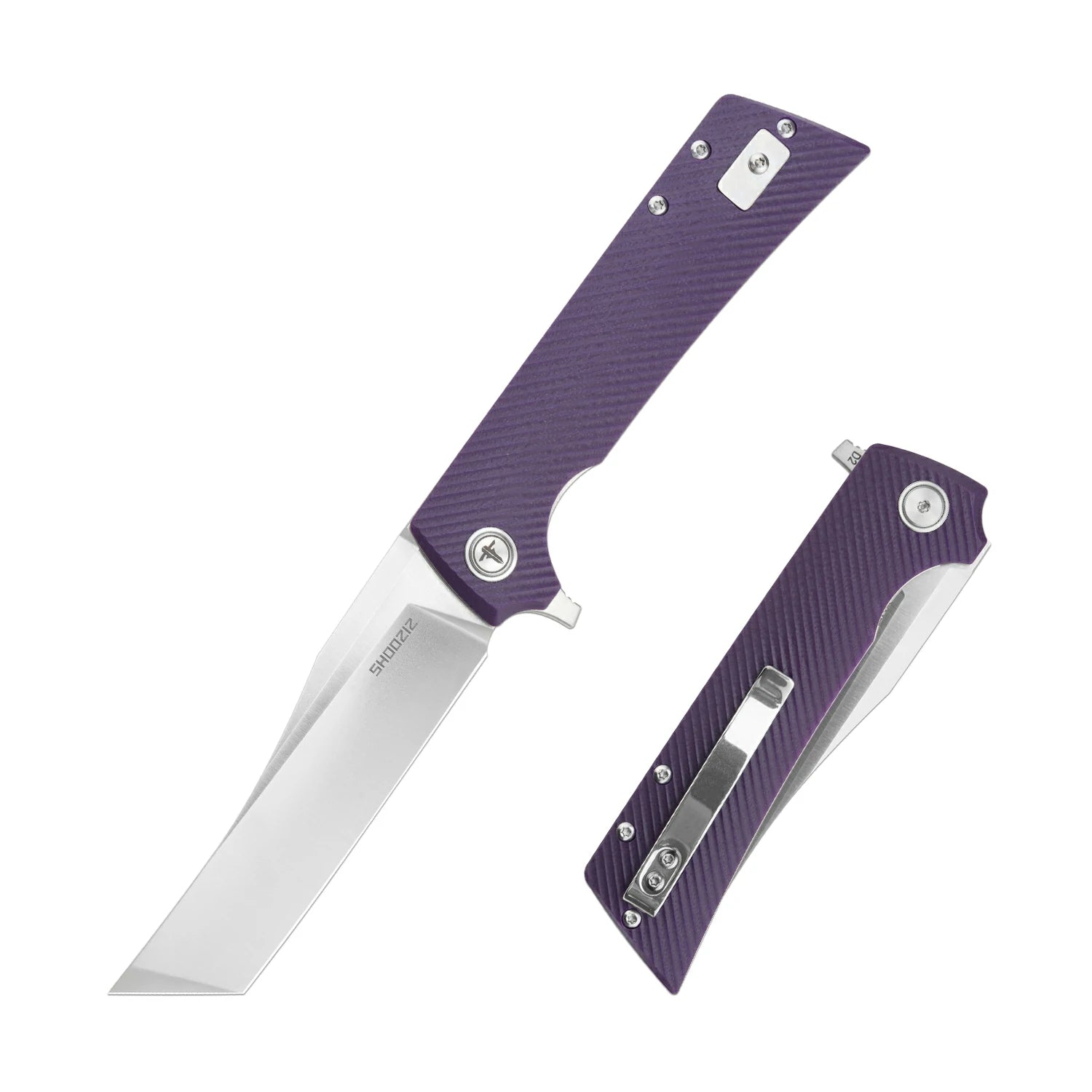 SHOOZIZ XUN112-PGS EDC folding knife, D2 steel blade with satin finish, purple G10 handle, liner lock, 3.39 inch blade
