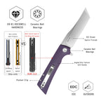 SHOOZIZ XUN112-PGS liner lock folder, D2 steel satin, purple G10, ceramic bearing, 4.53 inch closed