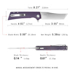 SHOOZIZ XUN112-PGS pocket knife, satin D2 blade, purple G10 handle, 7.72 inch overall, everyday carry