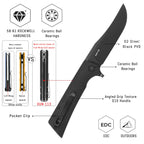 SHOOZIZ XUN113-BGB D2 steel blade folding knife, black PVD, black G10, liner lock, 3.68 oz