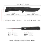 SHOOZIZ XUN113-BGB everyday carry knife, black G10 handle, black PVD D2 blade, pocket clip, 58-59 HRC