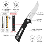 SHOOZIZ XUN113-BGS liner lock folder, D2 steel satin, black G10, ceramic bearing, 4.53 inch closed