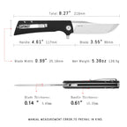 SHOOZIZ XUN113-BGS pocket knife, satin D2 blade, black G10 handle, 7.72 inch overall, everyday carry