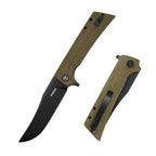 SHOOZIZ XUN113-GMB EDC folding knife, D2 steel blade with black PVD finish, green Micarta handle, liner lock, 3.39 inch blade