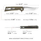 SHOOZIZ XUN113-GMS everyday carry knife, green Micarta handle, satin D2 blade, pocket clip, 58-59 HRC