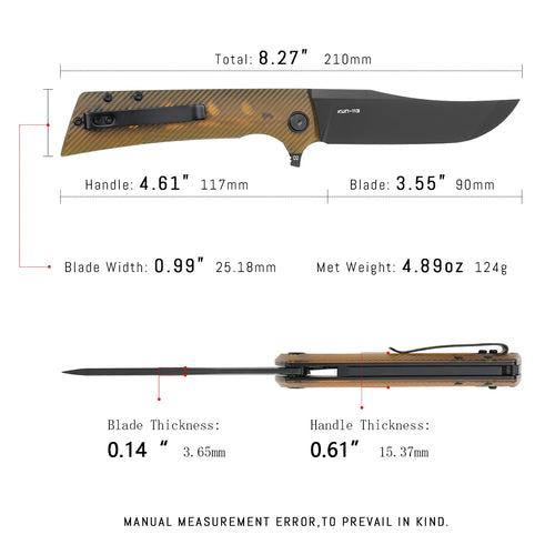 SHOOZIZ XUN113-JUB tactical pocket knife, black PVD D2 blade, Ultem handle, 7.72 inch overall, everyday carry