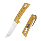 SHOOZIZ XUN113-JUS EDC folding knife, D2 steel blade with satin finish, translucent Ultem handle, liner lock, 3.39 inch blade, lightweight carry