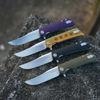 SHOOZIZ XUN113-JUS everyday carry knife, translucent Ultem handle, satin D2 blade, pocket clip, 58-59 HRC