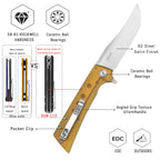 SHOOZIZ XUN113-JUS liner lock folder, D2 steel satin, Ultem handle, ceramic bearing, 7.72 inch overall