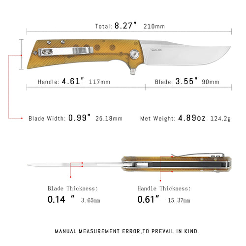 SHOOZIZ XUN113-JUS pocket knife, satin D2 blade, Ultem handle, everyday carry, 4.5 inch closed length