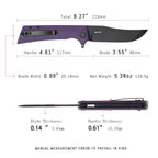 SHOOZIZ XUN113-PGB liner lock folder, D2 steel black PVD, purple G10, ceramic bearing, 4.53 inch closed