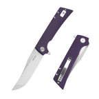SHOOZIZ XUN113-PGS EDC folding knife, D2 steel blade with satin finish, purple G10 handle, liner lock, 3.39 inch blade