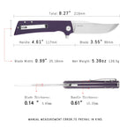 SHOOZIZ XUN113-PGS pocket knife, satin D2 blade, purple G10 handle, 7.72 inch overall, everyday carry
