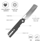 SHOOZIZ XUN119A-BGS liner lock folder, D2 steel satin, black G10, ceramic bearing, 5.63 inch closed length