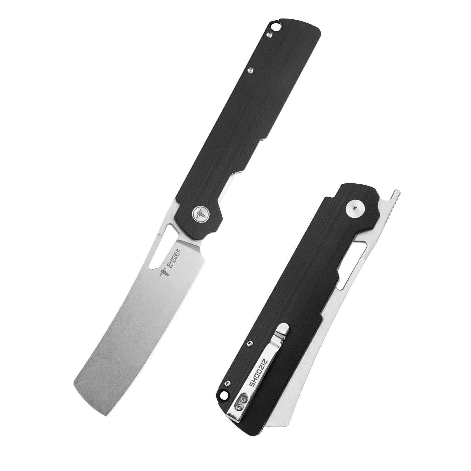 SHOOZIZ XUN119A-BGSt large EDC folding knife, D2 steel blade with stonewashed finish, black G10 handle, liner lock, 3.98 inch blade, 6.39 oz