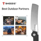 SHOOZIZ XUN119A-BGSt everyday carry knife, black G10 handle, stonewashed D2 blade, pocket clip, 59-61 HRC
