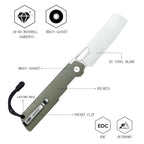 SHOOZIZ XUN119A-GMS liner lock folder, D2 steel satin, green Micarta, ceramic bearing, 4.53 inch closed