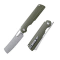 SHOOZIZ XUN119A-GMSt EDC folding knife, D2 steel blade with stonewashed finish, green Micarta handle, liner lock, 3.39 inch blade