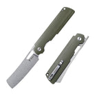 SHOOZIZ XUN119A-GMSt EDC folding knife, D2 steel blade with stonewashed finish, green Micarta handle, liner lock, 3.39 inch blade