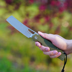 SHOOZIZ XUN119A-GMSt everyday carry knife, green Micarta handle, stonewashed D2 blade, pocket clip, 58-59 HRC