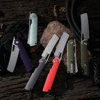 SHOOZIZ XUN119A-GMSt green Micarta handle folding knife, stonewashed D2 blade, liner lock, EDC, 3.39 inch blade