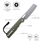 SHOOZIZ XUN119A-GMSt liner lock folder, D2 steel stonewashed, green Micarta, ceramic bearing, 4.53 inch closed