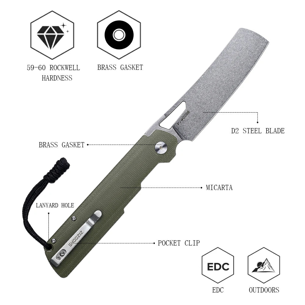 SHOOZIZ XUN119A-GMSt liner lock folder, D2 steel stonewashed, green Micarta, ceramic bearing, 4.53 inch closed