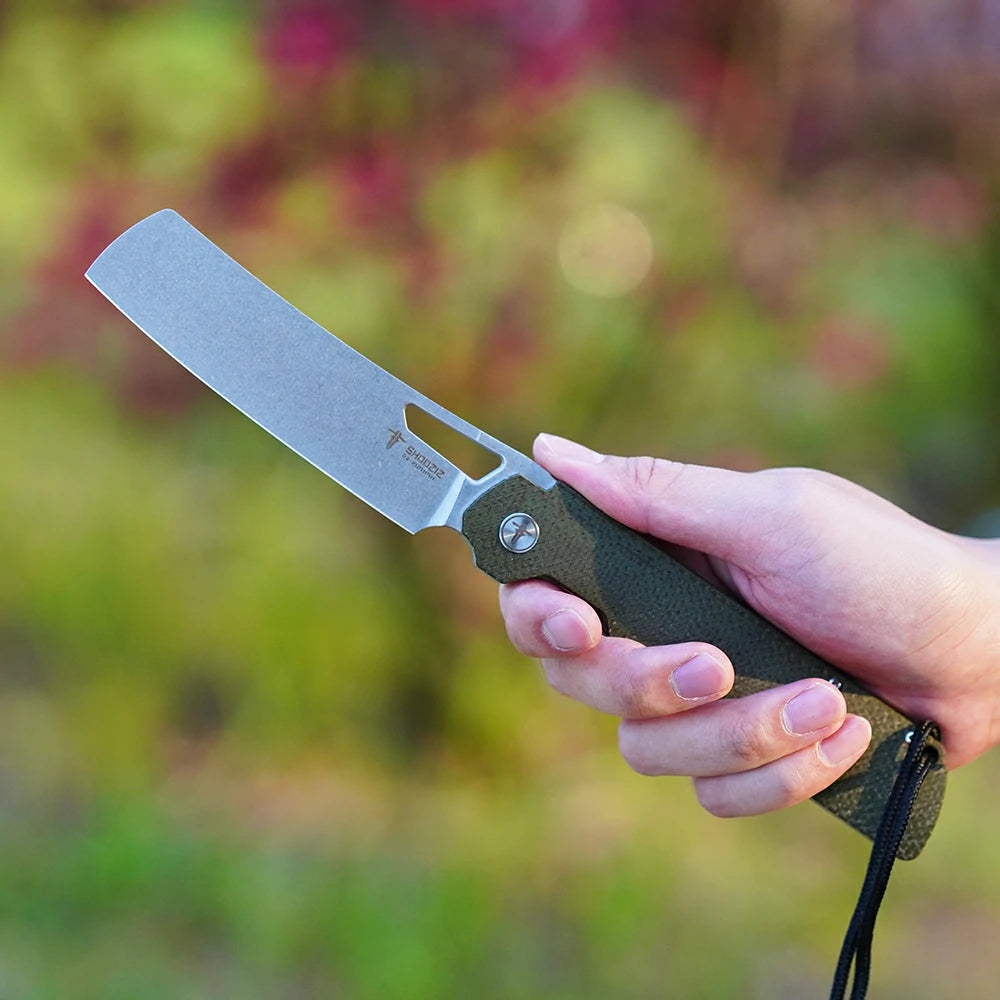 SHOOZIZ XUN119A-JGMSt D2 steel blade folding knife, stonewashed, G10, liner lock, 3.68 oz