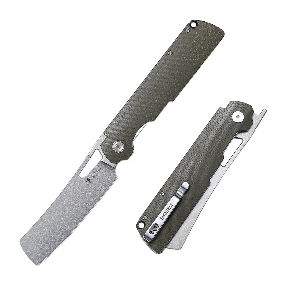 SHOOZIZ XUN119A-JGMSt EDC folding knife, D2 steel blade with stonewashed finish,  G10 handle, liner lock, 3.39 inch blade