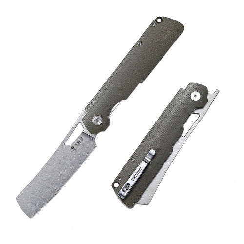 SHOOZIZ XUN119A-JGMSt EDC folding knife, D2 steel blade with stonewashed finish,  G10 handle, liner lock, 3.39 inch blade