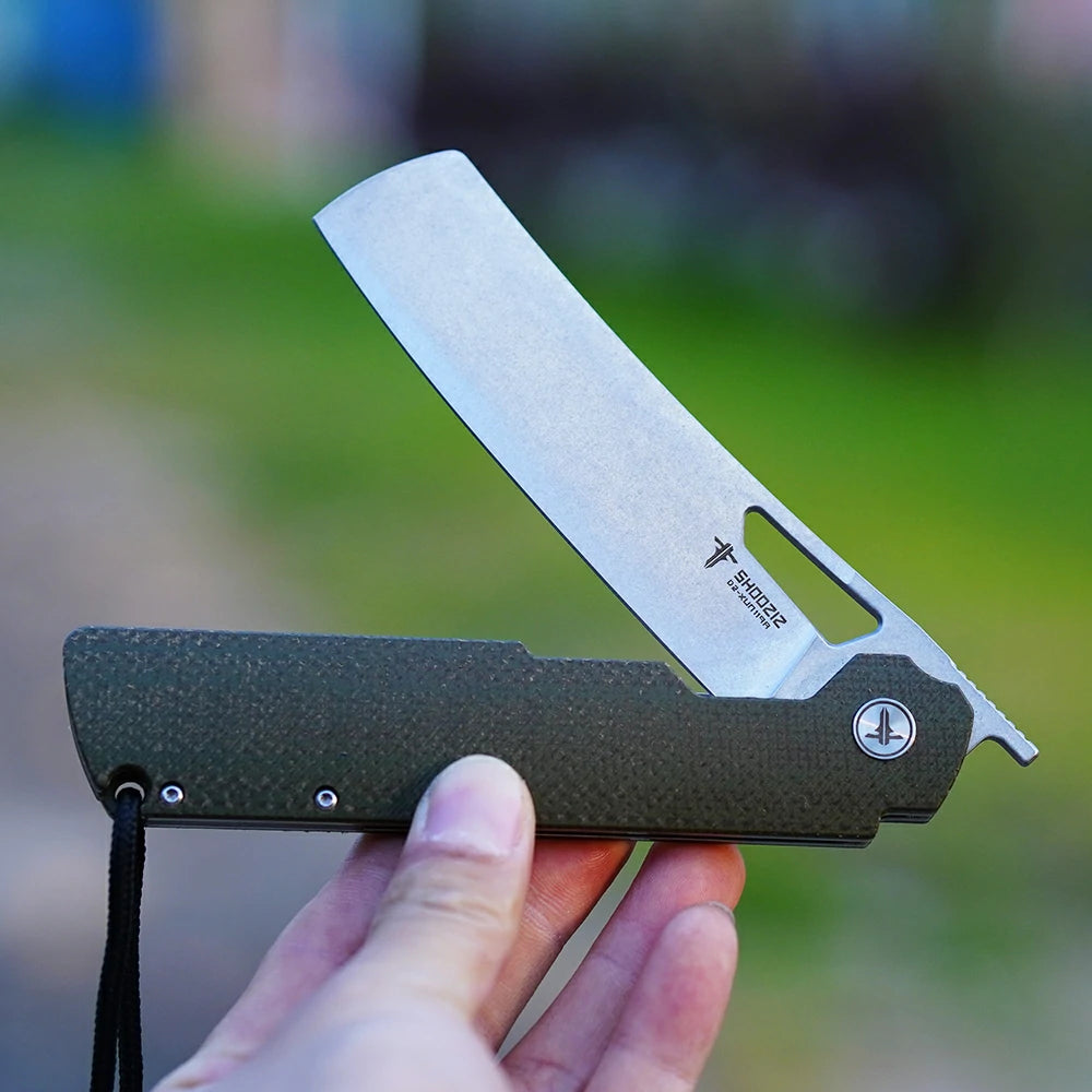 SHOOZIZ XUN119A-JGMSt everyday carry knife, G10 handle, stonewashed D2 blade, pocket clip, 58-59 HRC
