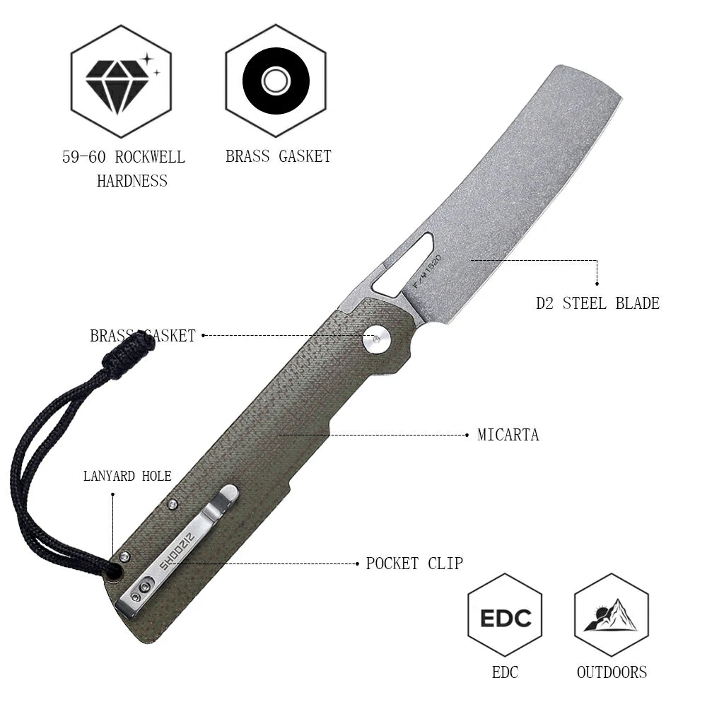 SHOOZIZ XUN119A-JGMSt jade G10 handle folding knife, stonewashed D2 blade, liner lock, EDC, 3.39 inch blade