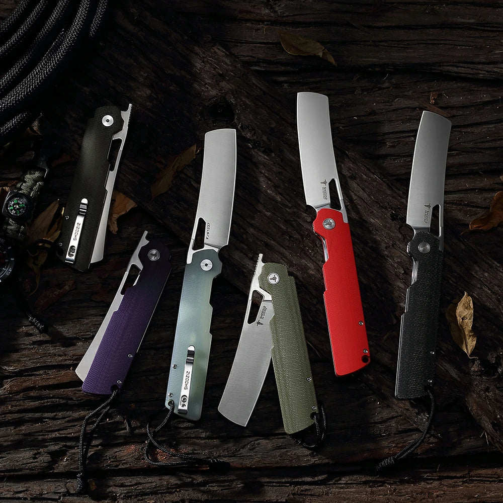 SHOOZIZ XUN119A-PGS D2 steel blade folding knife, satin, purple G10, liner lock, 3.68 oz