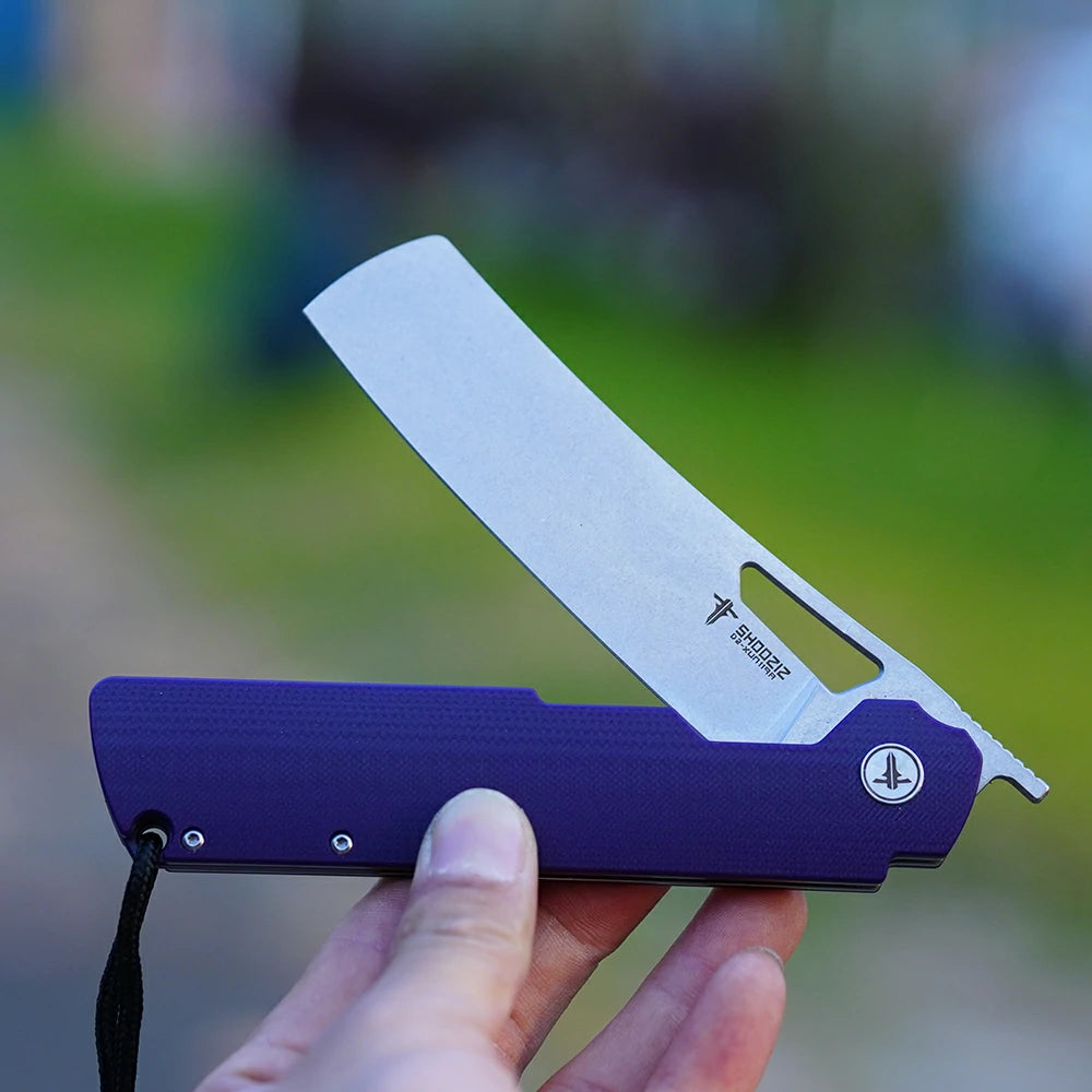 SHOOZIZ XUN119A-PGSt D2 steel blade folding knife, stonewashed, purple G10, liner lock, 3.68 oz