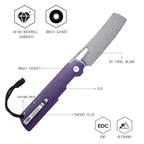 SHOOZIZ XUN119A-PGSt liner lock folder, D2 steel stonewashed, purple G10, ceramic bearing, 4.53 inch closed
