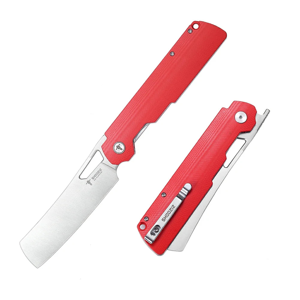 SHOOZIZ XUN119A-RGS EDC folding knife, D2 steel blade with satin finish, red G10 handle, liner lock, 3.39 inch blade