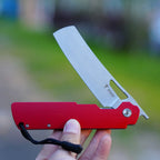SHOOZIZ XUN119A-RGSt D2 steel blade folding knife, stonewashed, red G10, liner lock, 3.68 oz