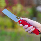 SHOOZIZ XUN119A-RGSt everyday carry knife, red G10 handle, stonewashed D2 blade, pocket clip, 58-59 HRC