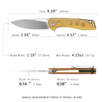 SHOOZIZ XUN120-JUS EDC knife dimensions, 8.08" total length, 3.66" blade, D2 steel, 107.3g weight.