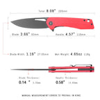 SHOOZIZ XUN120-RGB EDC knife dimensions, 8.08" total length, 3.66" blade, D2 steel, 118g weight.