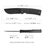 SHOOZIZ XUN122-BGB dimensions, 9.5" total length, 3.94" blade, 5.4" handle, 320.7g weight.