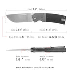 SHOOZIZ XUN122-BGS dimensions, 9.5" total length, 3.94" blade, 5.4" handle, 320.4g weight.