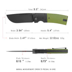 SHOOZIZ XUN122-GGB dimensions, 9.5" total length, 3.94" blade, 5.4" handle, 320g weight.
