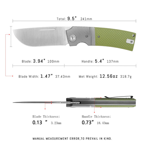 SHOOZIZ XUN122-GGS dimensions, 9.5" total length, 3.94" blade, 5.4" handle, 318.7g weight.