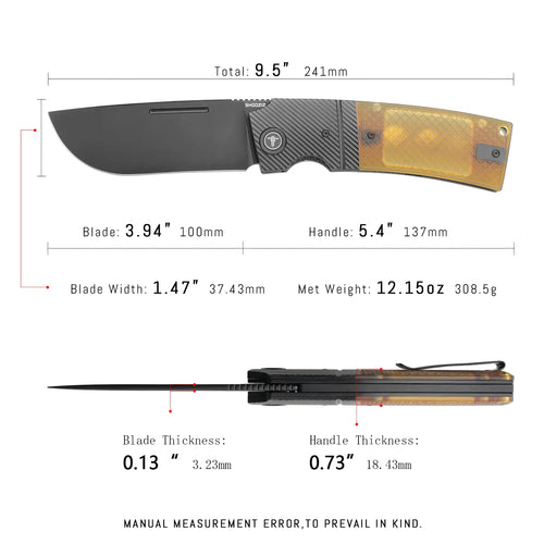 SHOOZIZ XUN122-JUB dimensions, 9.5" total length, 3.94" blade, 5.4" handle, 308.5g weight.