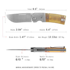 SHOOZIZ XUN122-JUS dimensions, 9.5" total length, 3.94" blade, 5.4" handle, 307.8g weight.