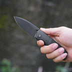 SHOOZIZ XUN125-BGB everyday carry knife, black G10 handle, black PVD 14C28N blade, pocket clip, 58-59 HRC