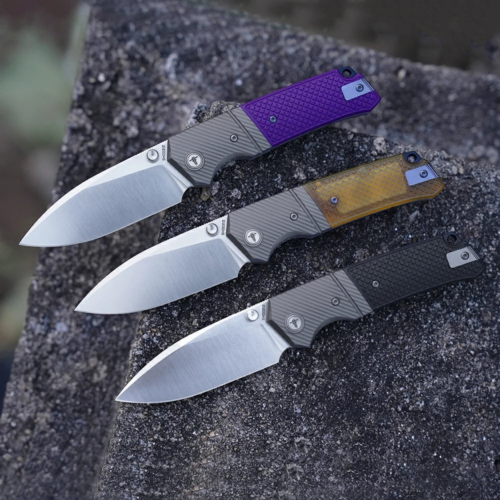 SHOOZIZ XUN125-BGS black G10 handle folding knife, satin 14C28N blade, liner lock, EDC, 3.39 inch blade