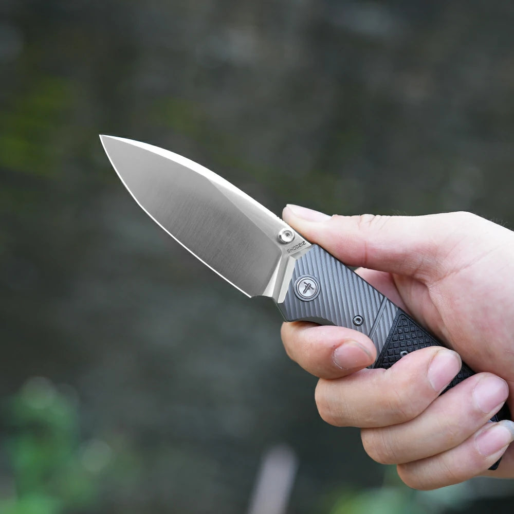 SHOOZIZ XUN125-BGS everyday carry knife, black G10 handle, satin 14C28N blade, pocket clip, 58-59 HRC