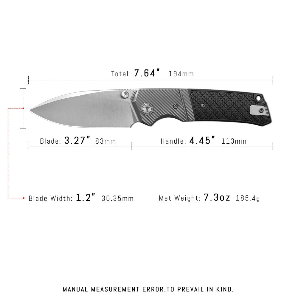 SHOOZIZ XUN125-BGS pocket knife, satin 14C28N blade, black G10 handle, 7.72 inch overall, everyday carry